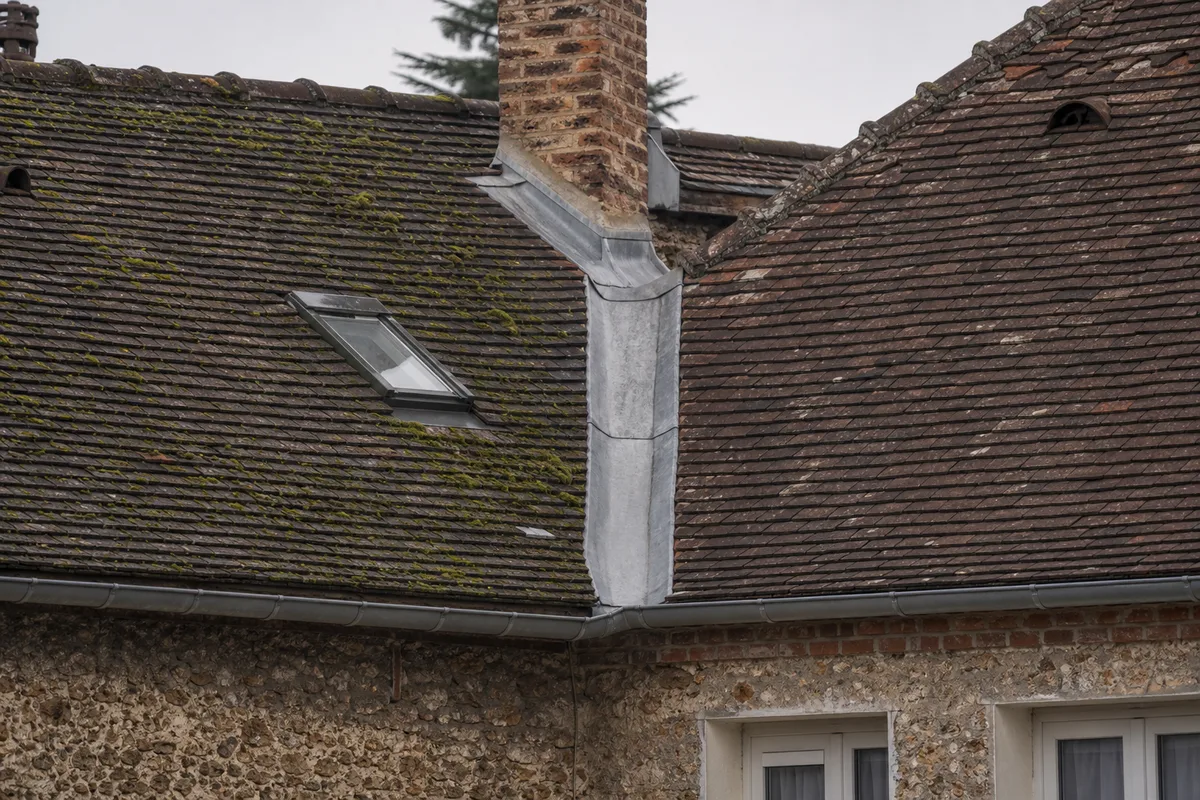 Toits à forte pente de maisons de ville du vieux Juvisy en tuiles mécaniques
